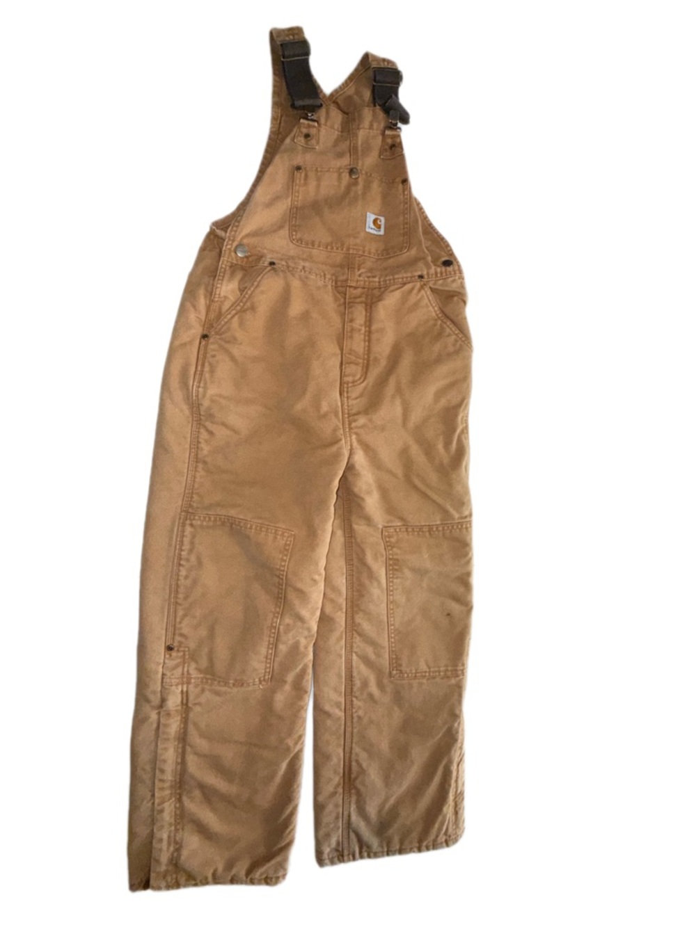 Carhartt Boys Size 12 Brown Duck Canvas Overalls Knee Pad Inseam 25 Workwear - Picture 3 of 11